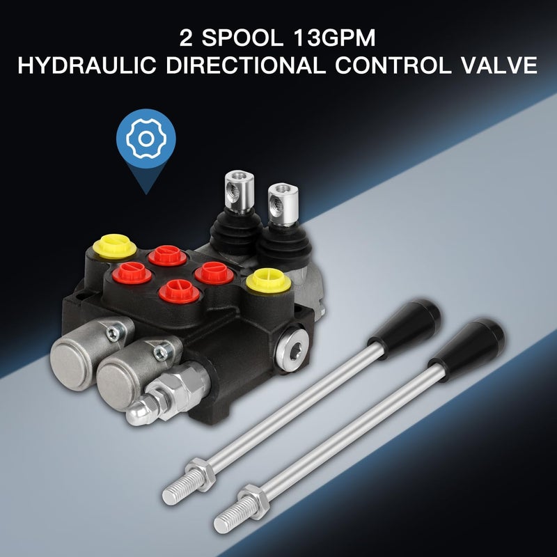 Dollate Hydraulic Flow Control Valve 2 Spool 13 GPM Hydraulic Directional Control Valve Adjustable Hydraulic Joystick Control Valve for Double Acting Tractor Loader, Tanks Loaders and Log Splitters - Image 3